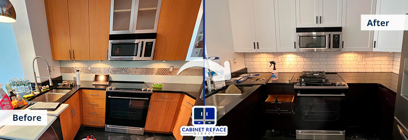 Before and After of Cabinet Refacing Job in Queens