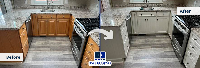 Before and After of Queen Cabinet Refacing Job